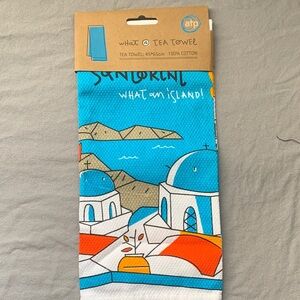NEW- Santorini Tea Towel with Blue and Orange Design